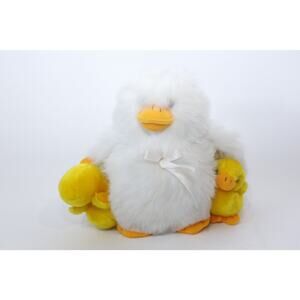 Studio 33 1998 Fluffy White Duck with Chicks Plush, Stuffed Animal Mother Babies